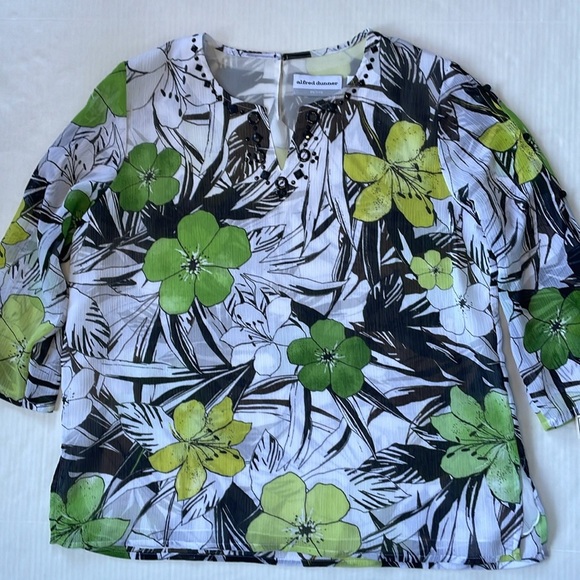 Alfred Dunner Sao Paolo Green and Black Floral Lined Blouse 8P - Picture 15 of 15